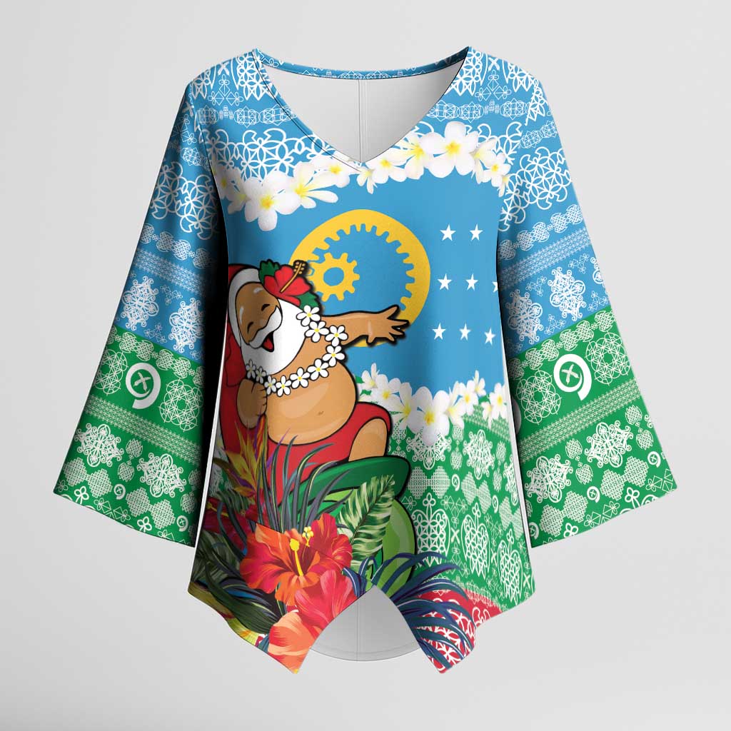 Personalised Sanma Joyeux Noel Kimono Sleeve Blouse Proud To Be a Ni-Van Sand Drawing Art LT9 Female Blue - Polynesian Pride