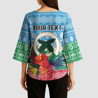 Personalised Sanma Joyeux Noel Kimono Sleeve Blouse Proud To Be a Ni-Van Sand Drawing Art LT9 - Polynesian Pride