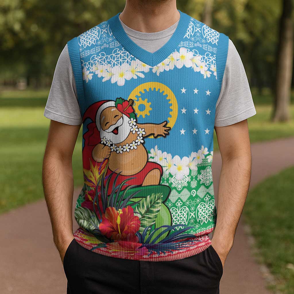 Personalised Sanma Joyeux Noel Christmas Knitted V-Neck Vest Proud To Be a Ni-Van Sand Drawing Art - Polynesian Pride