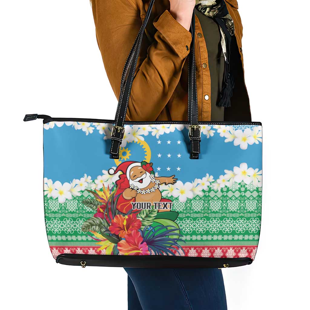 Personalised Sanma Joyeux Noel Leather Tote Bag Proud To Be a Ni-Van Sand Drawing Art - Polynesian Pride