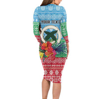 Personalised Sanma Joyeux Noel Long Sleeve Bodycon Dress Proud To Be a Ni-Van Sand Drawing Art - Polynesian Pride