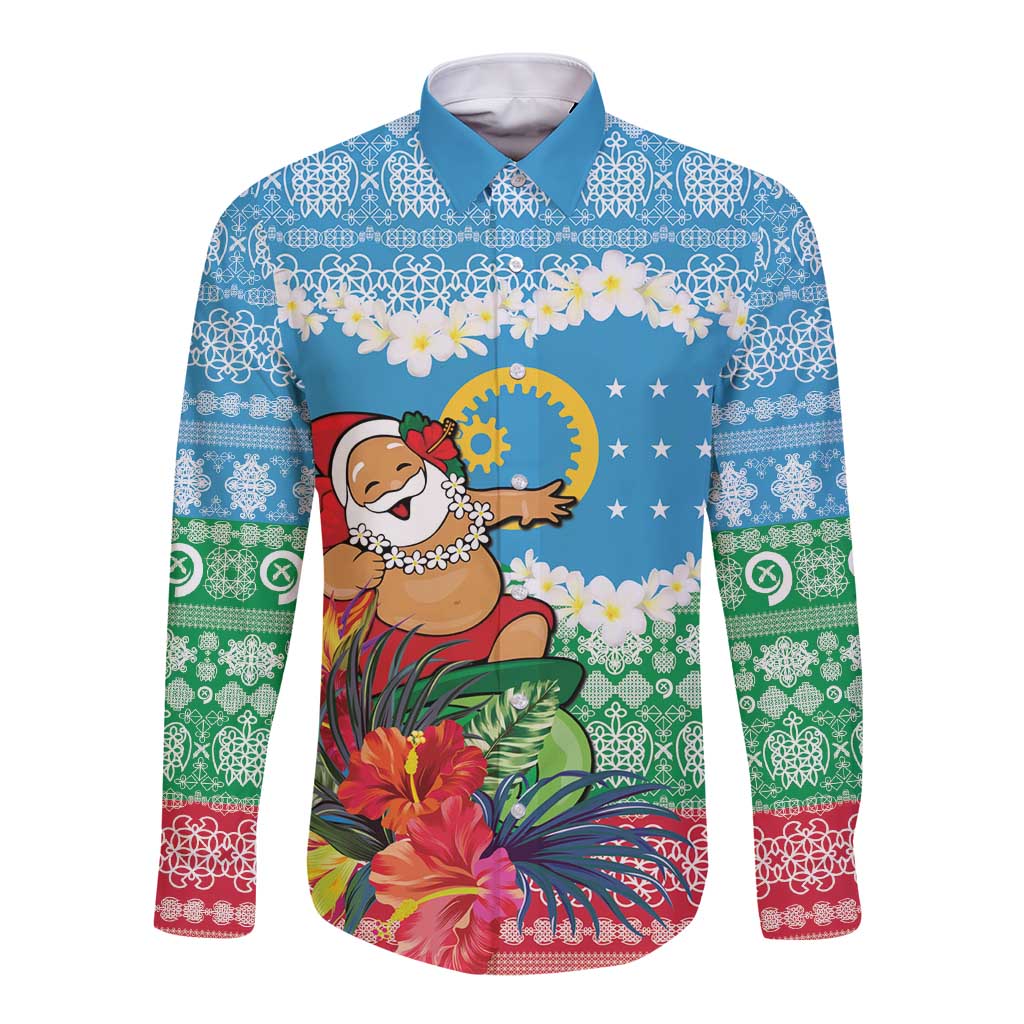 Personalised Sanma Joyeux Noel Long Sleeve Button Shirt Proud To Be a Ni-Van Sand Drawing Art LT9 Unisex Blue - Polynesian Pride