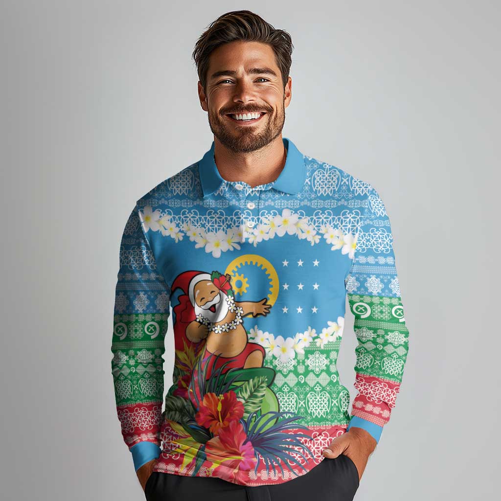 Personalised Sanma Joyeux Noel Long Sleeve Polo Shirt Proud To Be a Ni-Van Sand Drawing Art LT9 - Polynesian Pride