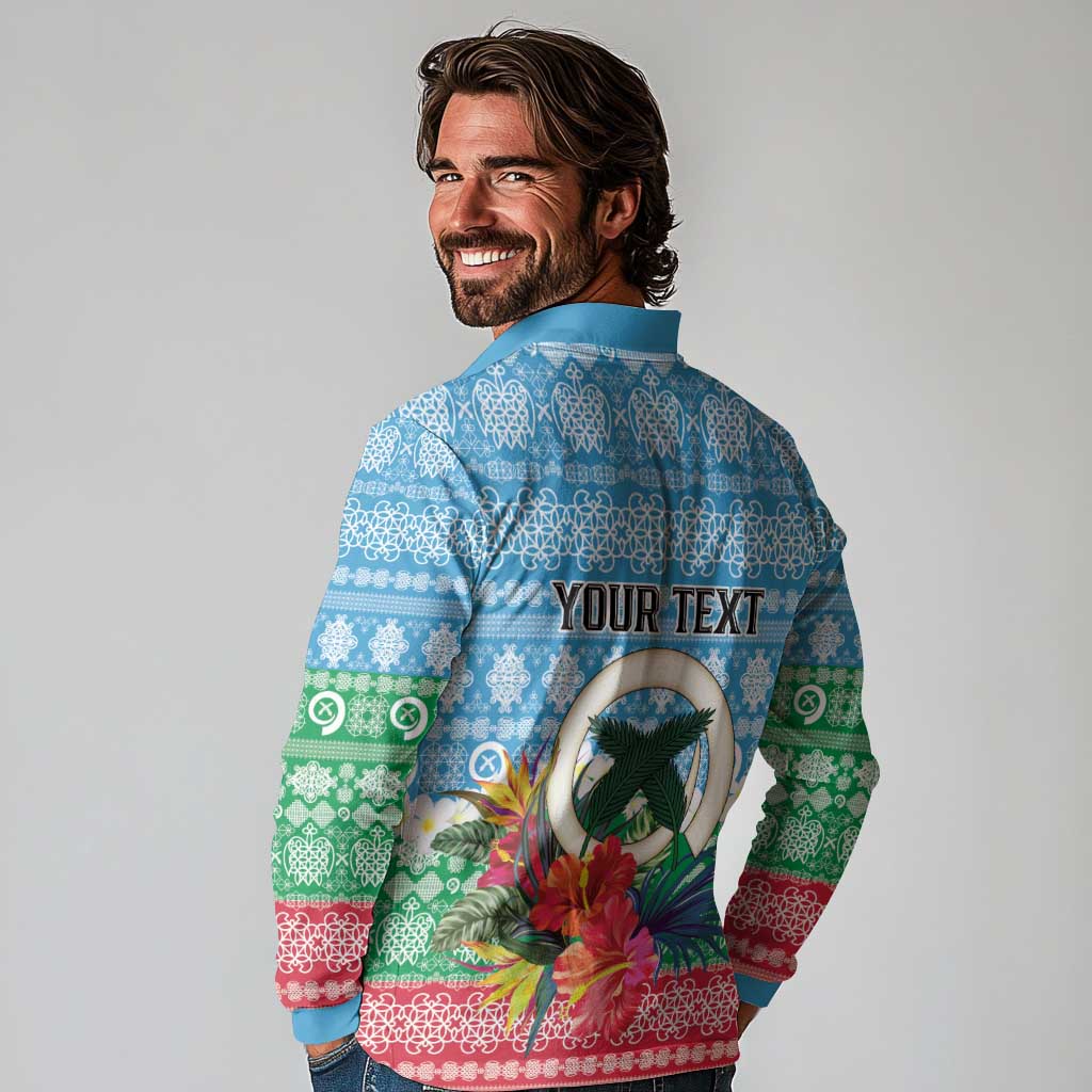 Personalised Sanma Joyeux Noel Long Sleeve Polo Shirt Proud To Be a Ni-Van Sand Drawing Art LT9 - Polynesian Pride