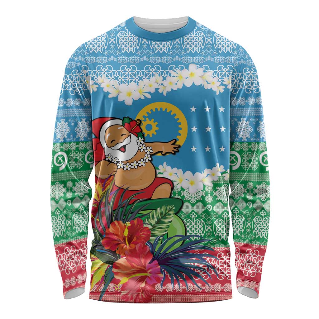 Personalised Sanma Joyeux Noel Long Sleeve Shirt Proud To Be a Ni-Van Sand Drawing Art LT9 Unisex Blue - Polynesian Pride