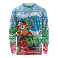 Personalised Sanma Joyeux Noel Long Sleeve Shirt Proud To Be a Ni-Van Sand Drawing Art LT9 Unisex Blue - Polynesian Pride