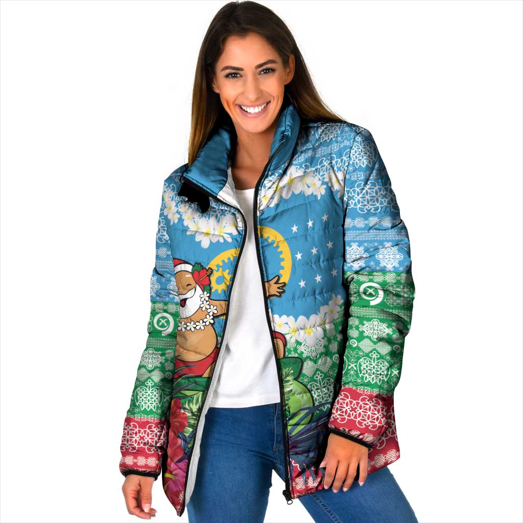 Personalised Sanma Joyeux Noel Padded Jacket Proud To Be a Ni-Van Sand Drawing Art LT9 Women Blue - Polynesian Pride
