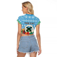 Personalised Sanma Joyeux Noel Raglan Cropped T Shirt Proud To Be a Ni-Van Sand Drawing Art - Polynesian Pride