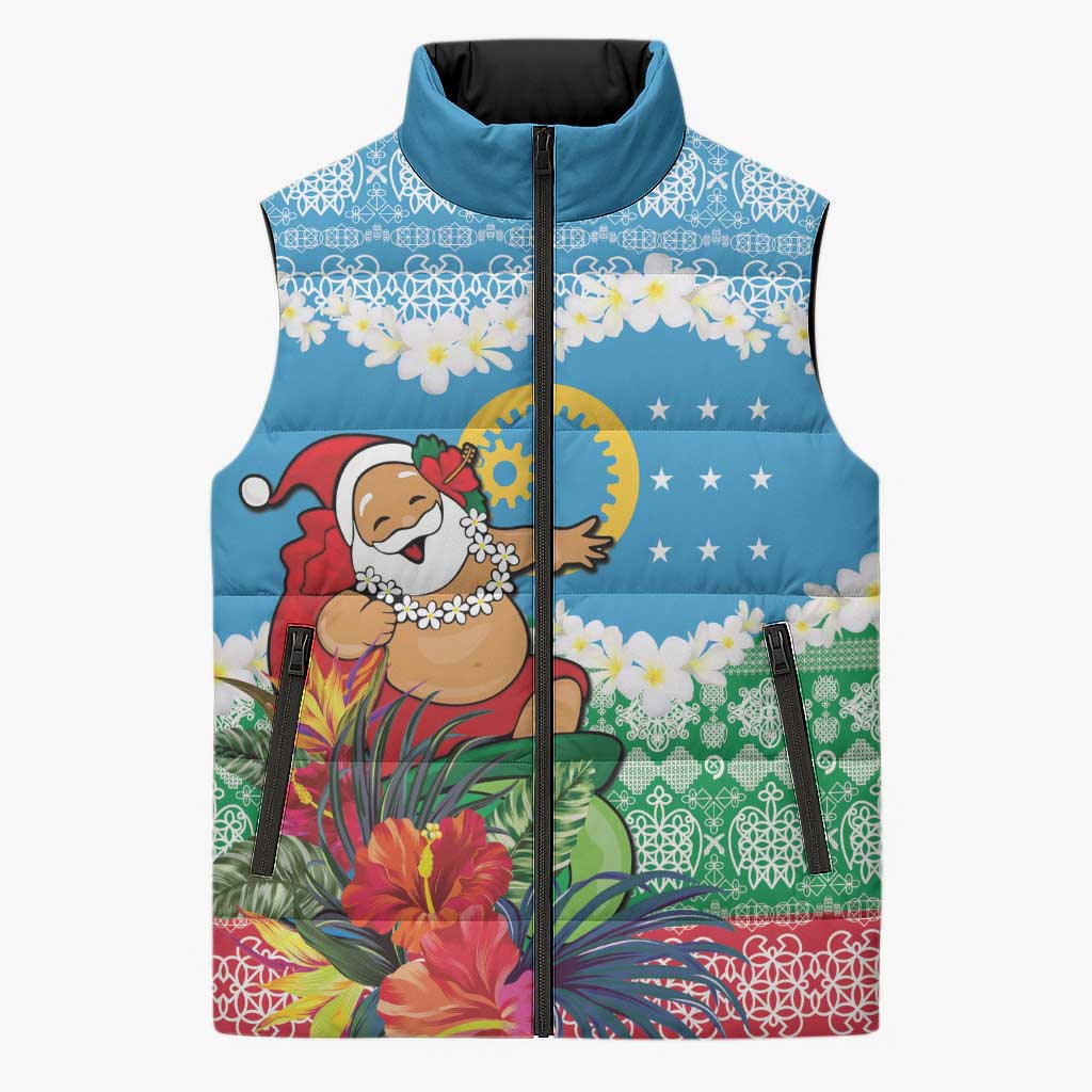 Personalised Sanma Joyeux Noel Sleeveless Puffer Jacket Proud To Be a Ni-Van Sand Drawing Art LT9 Unisex Blue - Polynesian Pride