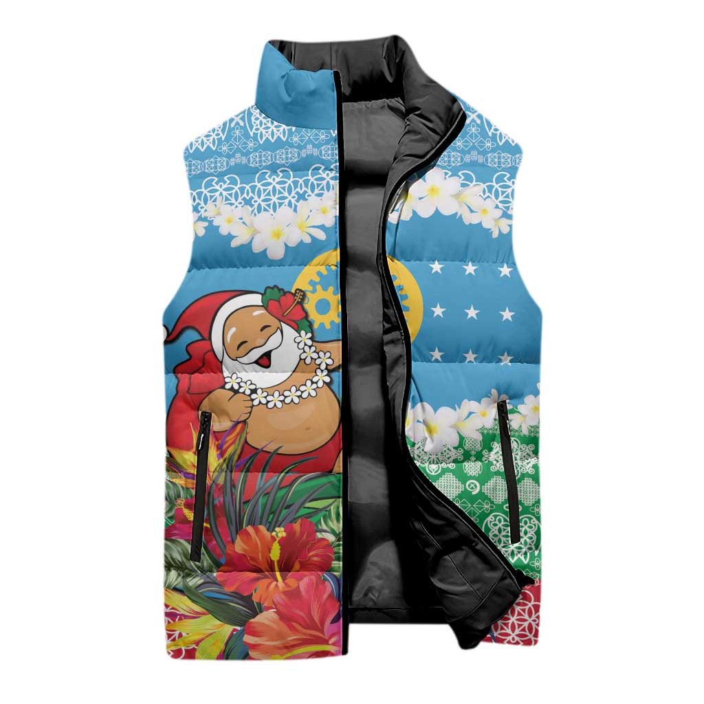 Personalised Sanma Joyeux Noel Sleeveless Puffer Jacket Proud To Be a Ni-Van Sand Drawing Art LT9 - Polynesian Pride