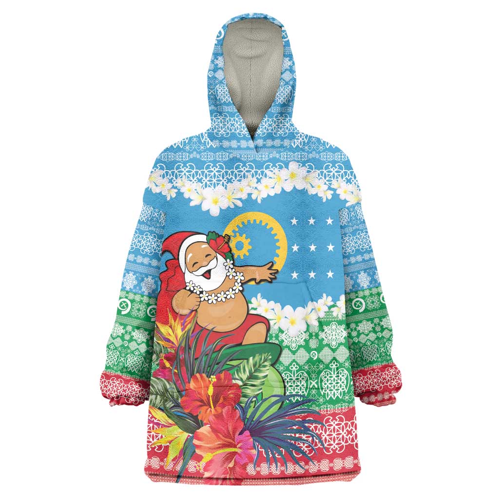 Personalised Sanma Joyeux Noel Wearable Blanket Hoodie Proud To Be a Ni-Van Sand Drawing Art LT9 One Size Blue - Polynesian Pride