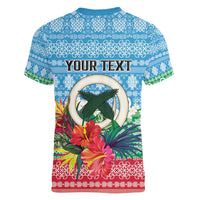 Personalised Sanma Joyeux Noel Women V-Neck T-Shirt Proud To Be a Ni-Van Sand Drawing Art - Polynesian Pride