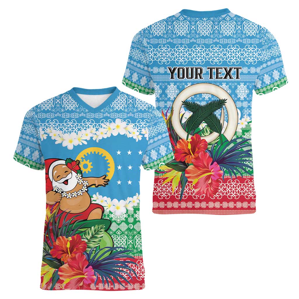 Personalised Sanma Joyeux Noel Women V-Neck T-Shirt Proud To Be a Ni-Van Sand Drawing Art - Polynesian Pride