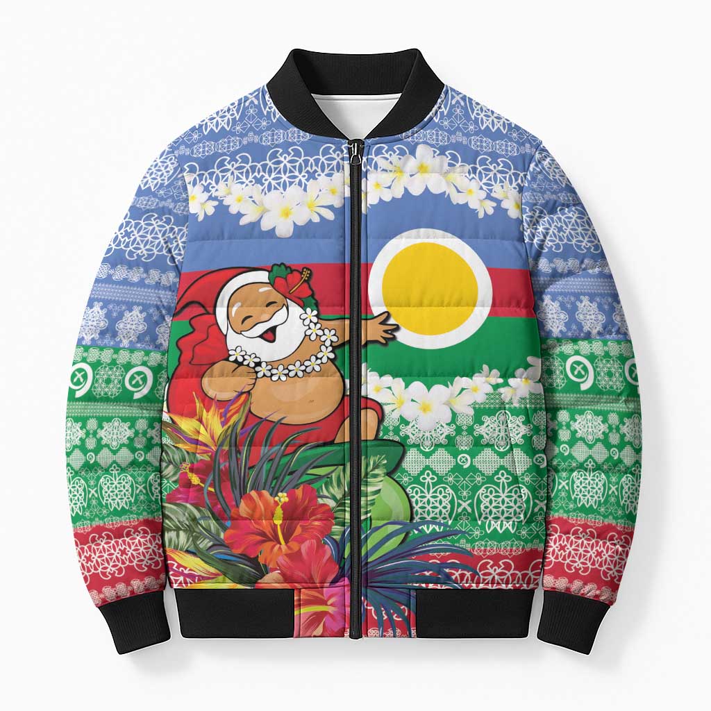 Personalised Shefa Joyeux Noel Bomber Puffer Jacket Proud To Be a Ni-Van Sand Drawing Art LT9 Unisex Blue - Polynesian Pride