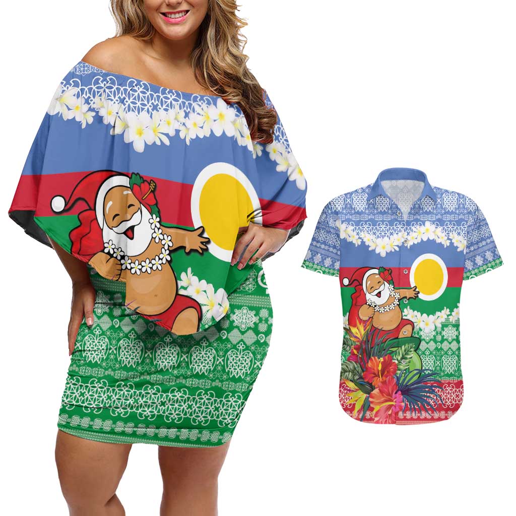 Personalised Shefa Joyeux Noel Couples Matching Off Shoulder Short Dress and Hawaiian Shirt Proud To Be a Ni-Van Sand Drawing Art - Polynesian Pride