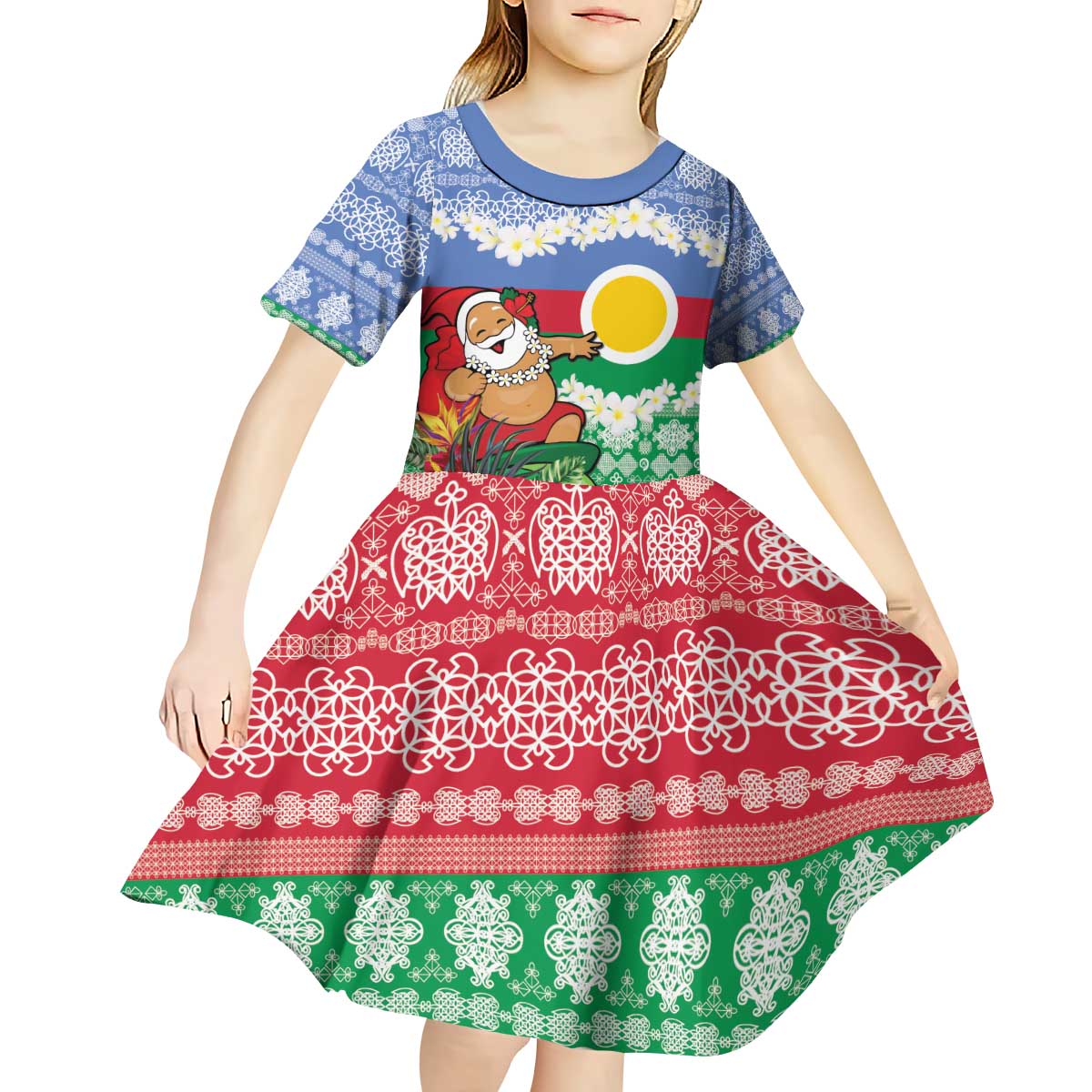 Personalised Shefa Joyeux Noel Kid Short Sleeve Dress Proud To Be a Ni-Van Sand Drawing Art - Polynesian Pride