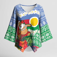 Personalised Shefa Joyeux Noel Kimono Sleeve Blouse Proud To Be a Ni-Van Sand Drawing Art LT9 Female Blue - Polynesian Pride