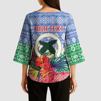 Personalised Shefa Joyeux Noel Kimono Sleeve Blouse Proud To Be a Ni-Van Sand Drawing Art LT9 - Polynesian Pride