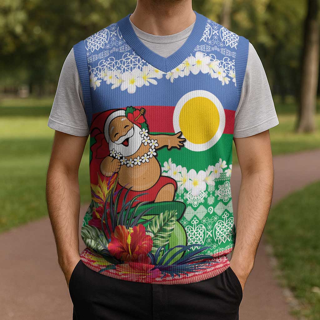 Personalised Shefa Joyeux Noel Christmas Knitted V-Neck Vest Proud To Be a Ni-Van Sand Drawing Art - Polynesian Pride