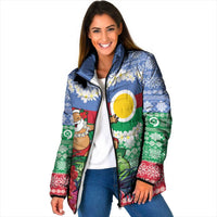 Personalised Shefa Joyeux Noel Padded Jacket Proud To Be a Ni-Van Sand Drawing Art LT9 Women Blue - Polynesian Pride