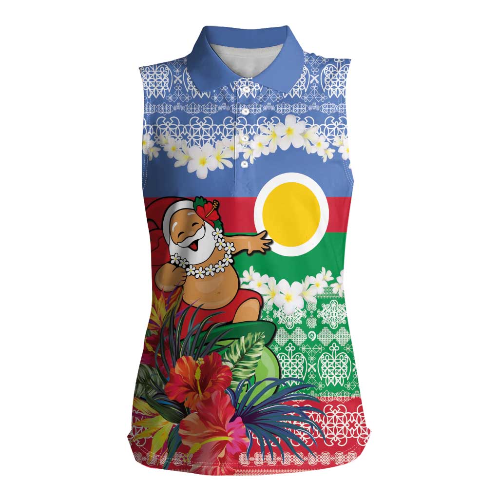 Personalised Shefa Joyeux Noel Women Sleeveless Polo Shirt Proud To Be a Ni-Van Sand Drawing Art LT9 Female Blue - Polynesian Pride