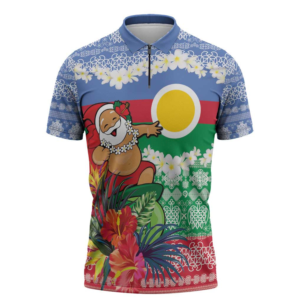 Personalised Shefa Joyeux Noel Zipper Polo Shirt Proud To Be a Ni-Van Sand Drawing Art LT9 Blue - Polynesian Pride
