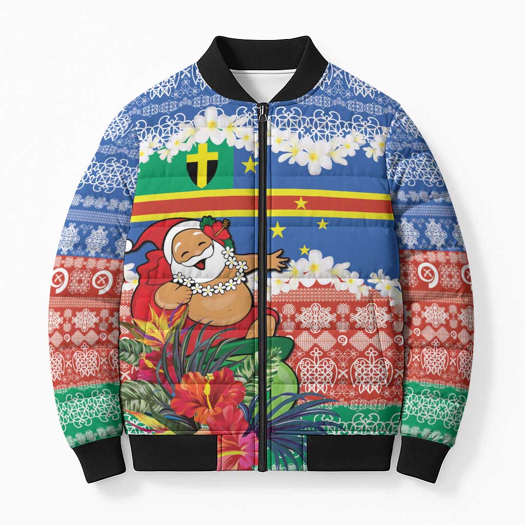 Personalised Tafea Joyeux Noel Bomber Puffer Jacket Proud To Be a Ni-Van Sand Drawing Art LT9 Unisex Blue - Polynesian Pride