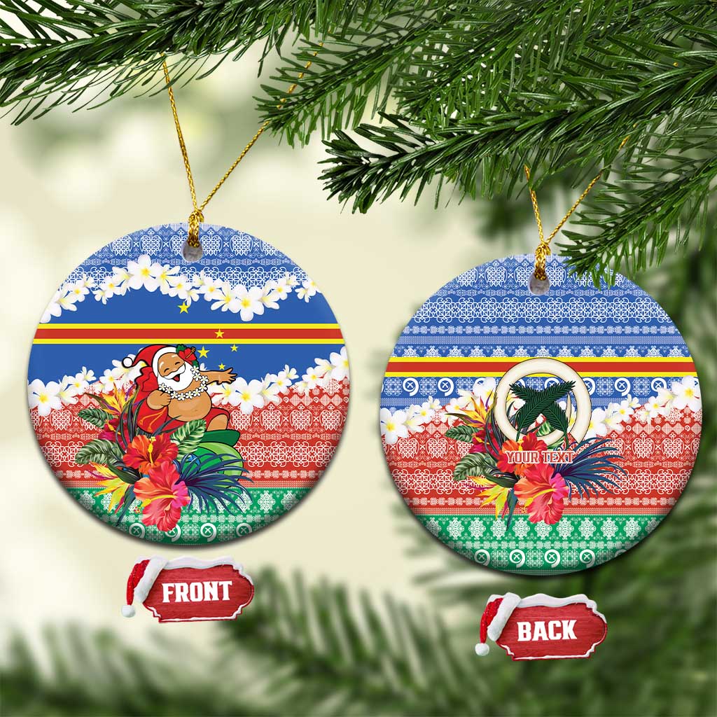 Personalised Tafea Joyeux Noel Ceramic Ornament Proud To Be a Ni-Van Sand Drawing Art LT9 Circle Blue - Polynesian Pride