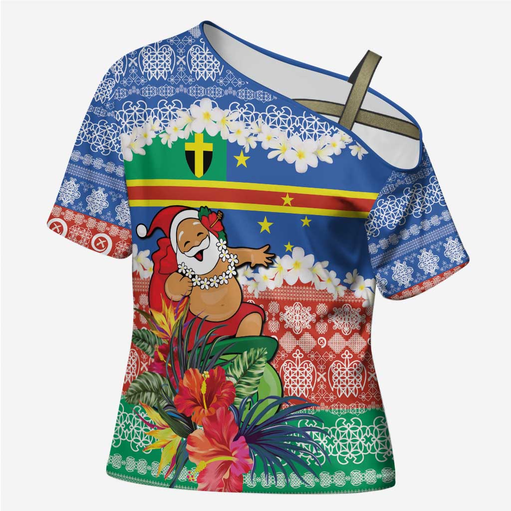 Personalised Tafea Joyeux Noel Cross Shoulder Shirt Proud To Be a Ni-Van Sand Drawing Art LT9 Female Blue - Polynesian Pride