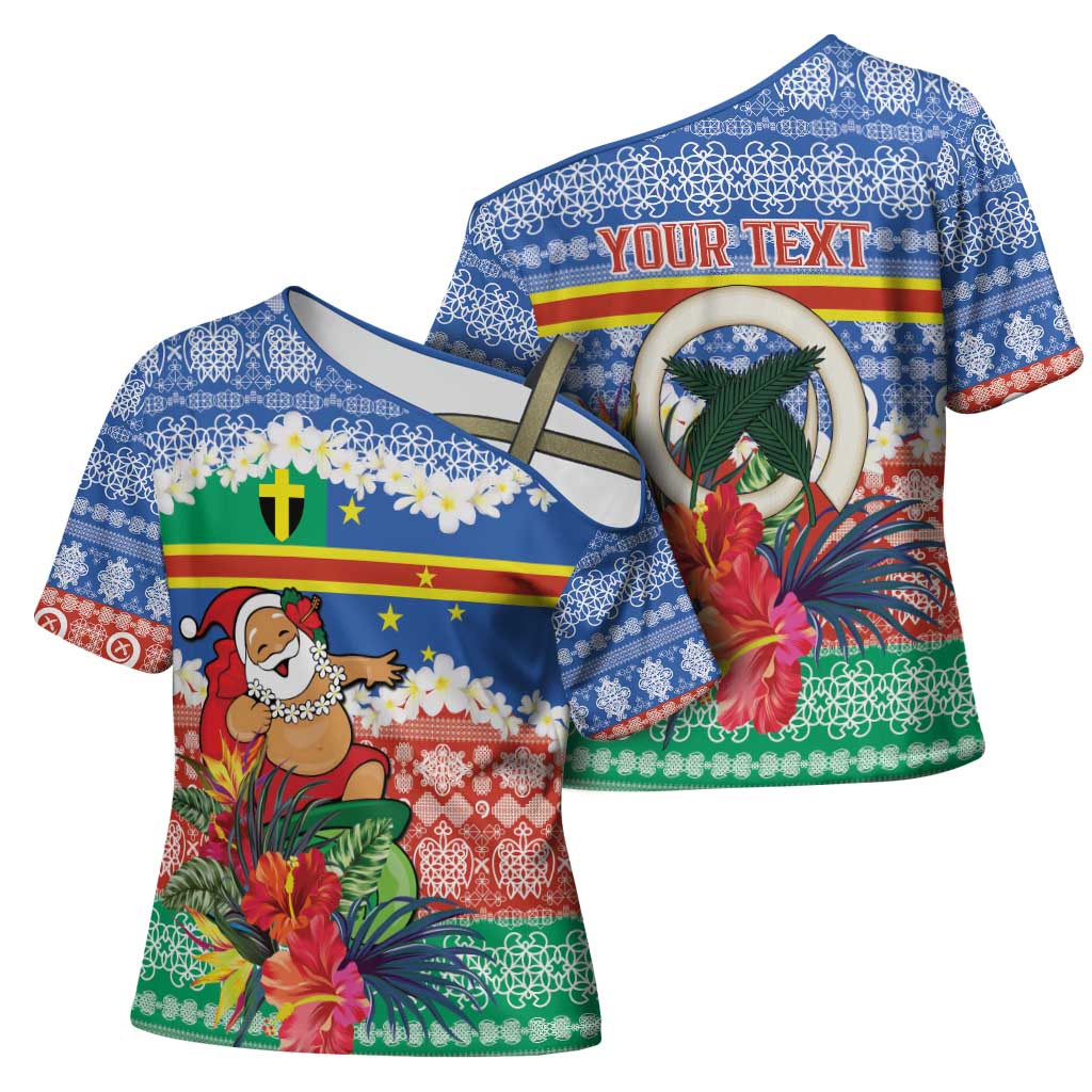 Personalised Tafea Joyeux Noel Cross Shoulder Shirt Proud To Be a Ni-Van Sand Drawing Art LT9 - Polynesian Pride