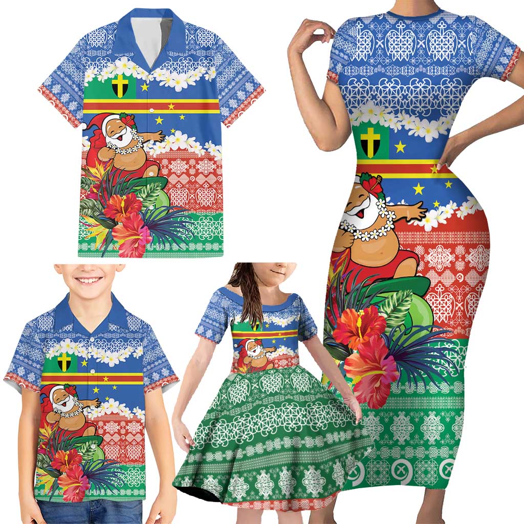 Personalised Tafea Joyeux Noel Family Matching Short Sleeve Bodycon Dress and Hawaiian Shirt Proud To Be a Ni-Van Sand Drawing Art - Polynesian Pride