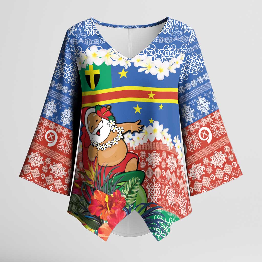 Personalised Tafea Joyeux Noel Kimono Sleeve Blouse Proud To Be a Ni-Van Sand Drawing Art LT9 Female Blue - Polynesian Pride