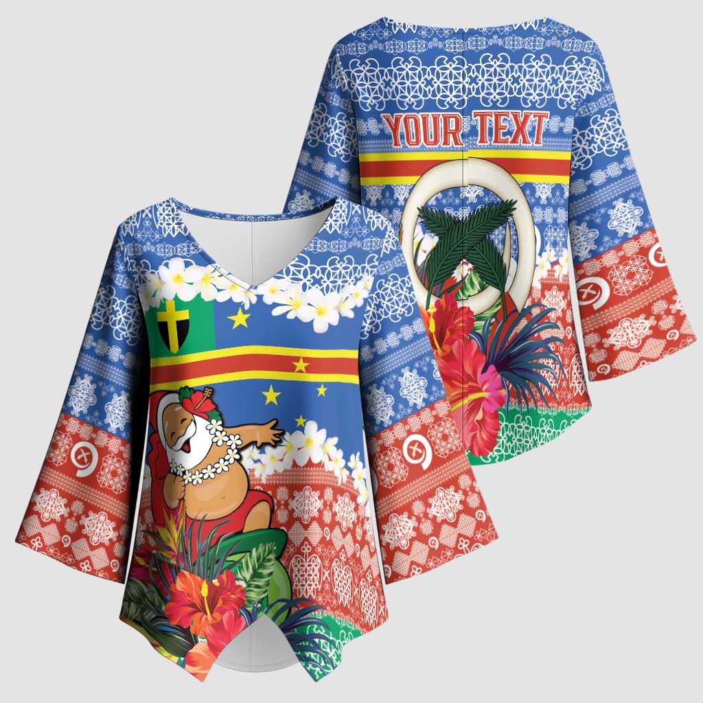 Personalised Tafea Joyeux Noel Kimono Sleeve Blouse Proud To Be a Ni-Van Sand Drawing Art LT9 - Polynesian Pride
