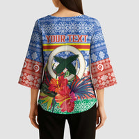 Personalised Tafea Joyeux Noel Kimono Sleeve Blouse Proud To Be a Ni-Van Sand Drawing Art LT9 - Polynesian Pride