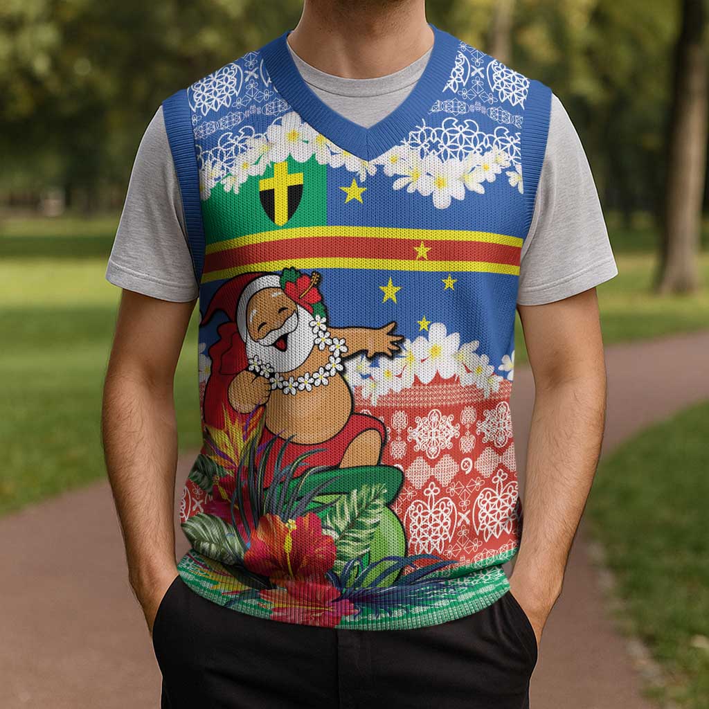 Personalised Tafea Joyeux Noel Christmas Knitted V-Neck Vest Proud To Be a Ni-Van Sand Drawing Art - Polynesian Pride