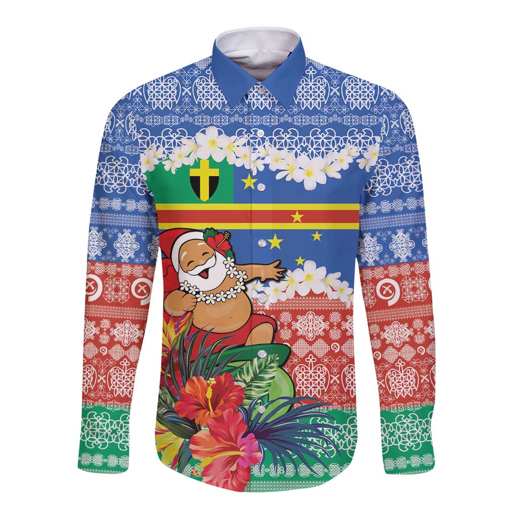 Personalised Tafea Joyeux Noel Long Sleeve Button Shirt Proud To Be a Ni-Van Sand Drawing Art LT9 Unisex Blue - Polynesian Pride