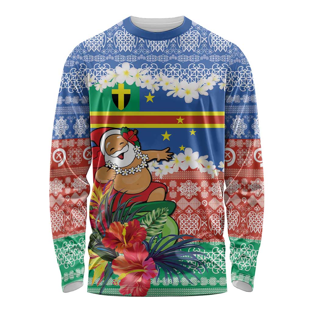 Personalised Tafea Joyeux Noel Long Sleeve Shirt Proud To Be a Ni-Van Sand Drawing Art LT9 Unisex Blue - Polynesian Pride