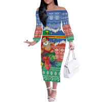 Personalised Tafea Joyeux Noel Off The Shoulder Long Sleeve Dress Proud To Be a Ni-Van Sand Drawing Art - Polynesian Pride