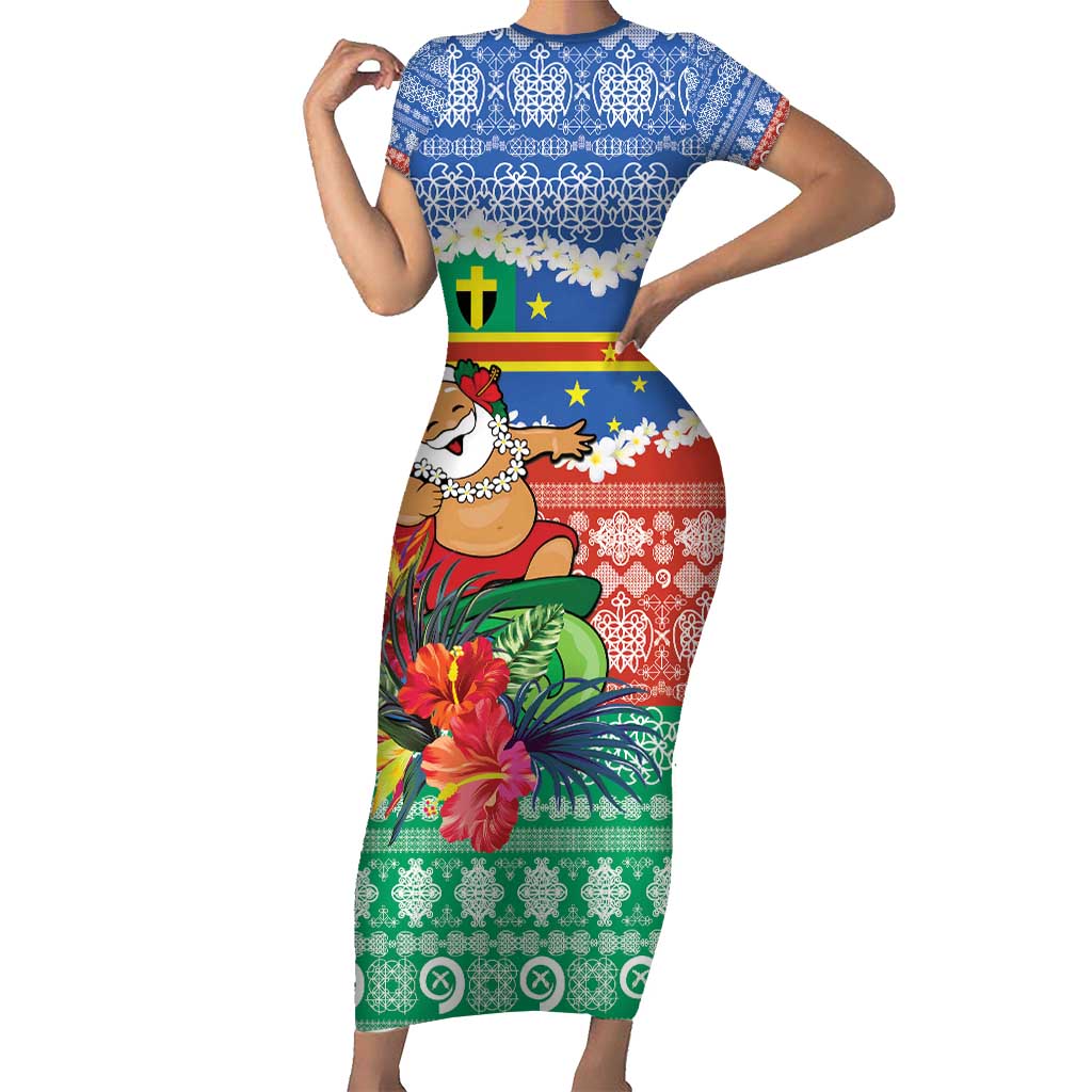 Personalised Tafea Joyeux Noel Short Sleeve Bodycon Dress Proud To Be a Ni-Van Sand Drawing Art - Polynesian Pride
