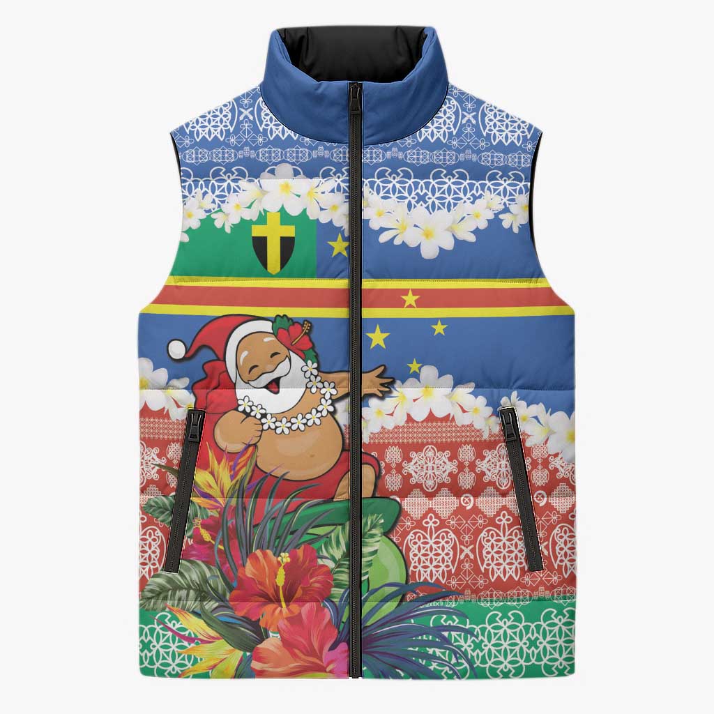 Personalised Tafea Joyeux Noel Sleeveless Puffer Jacket Proud To Be a Ni-Van Sand Drawing Art LT9 Unisex Blue - Polynesian Pride