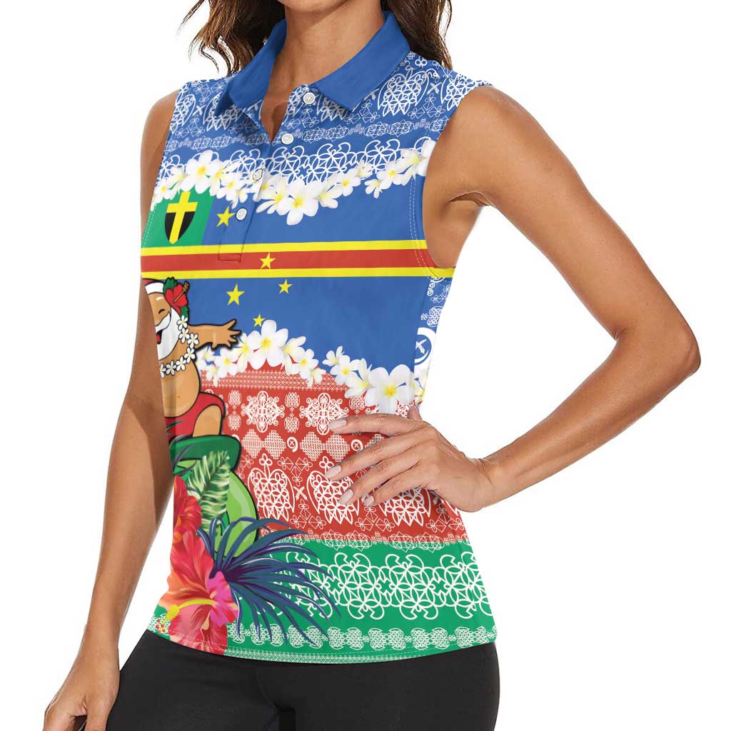 Personalised Tafea Joyeux Noel Women Sleeveless Polo Shirt Proud To Be a Ni-Van Sand Drawing Art - Polynesian Pride