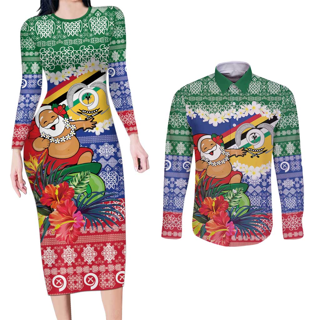 Personalised Torba Joyeux Noel Couples Matching Long Sleeve Bodycon Dress and Long Sleeve Button Shirt Proud To Be a Ni-Van Sand Drawing Art LT9 Green - Polynesian Pride