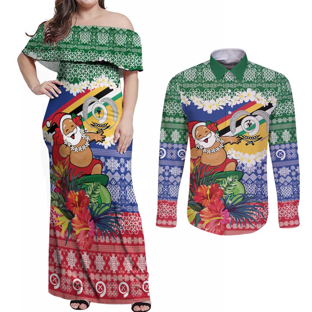 Personalised Torba Joyeux Noel Couples Matching Off Shoulder Maxi Dress and Long Sleeve Button Shirt Proud To Be a Ni-Van Sand Drawing Art LT9 Green - Polynesian Pride