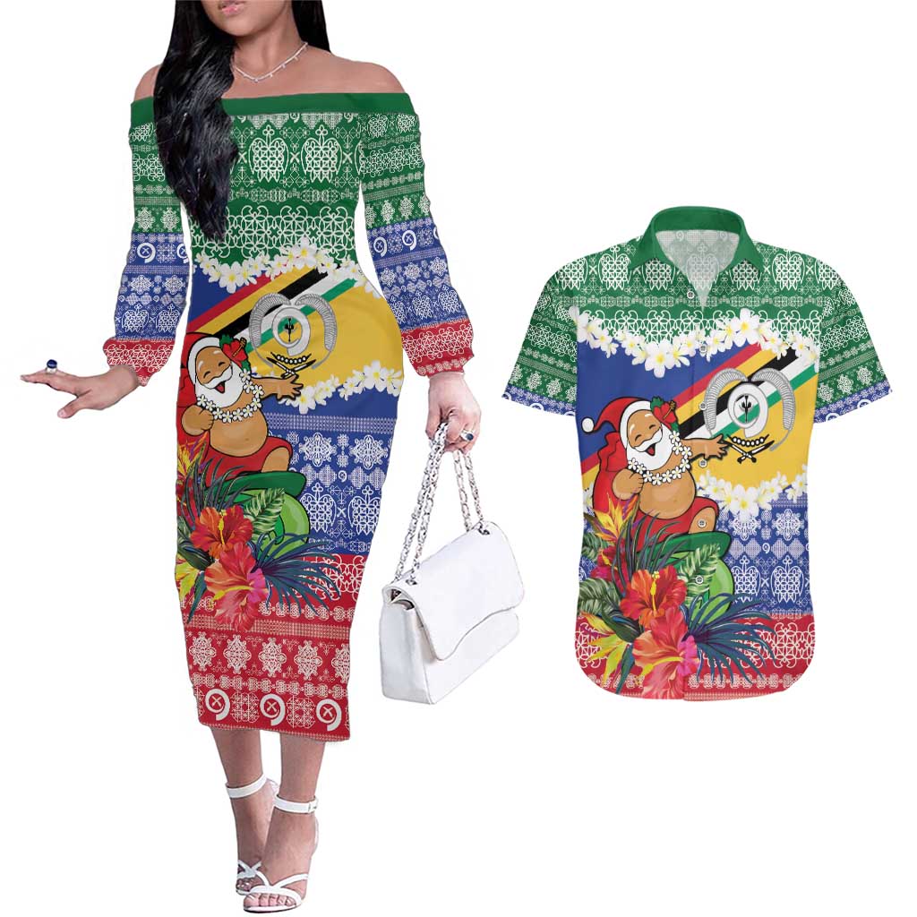 Personalised Torba Joyeux Noel Couples Matching Off The Shoulder Long Sleeve Dress and Hawaiian Shirt Proud To Be a Ni-Van Sand Drawing Art - Polynesian Pride