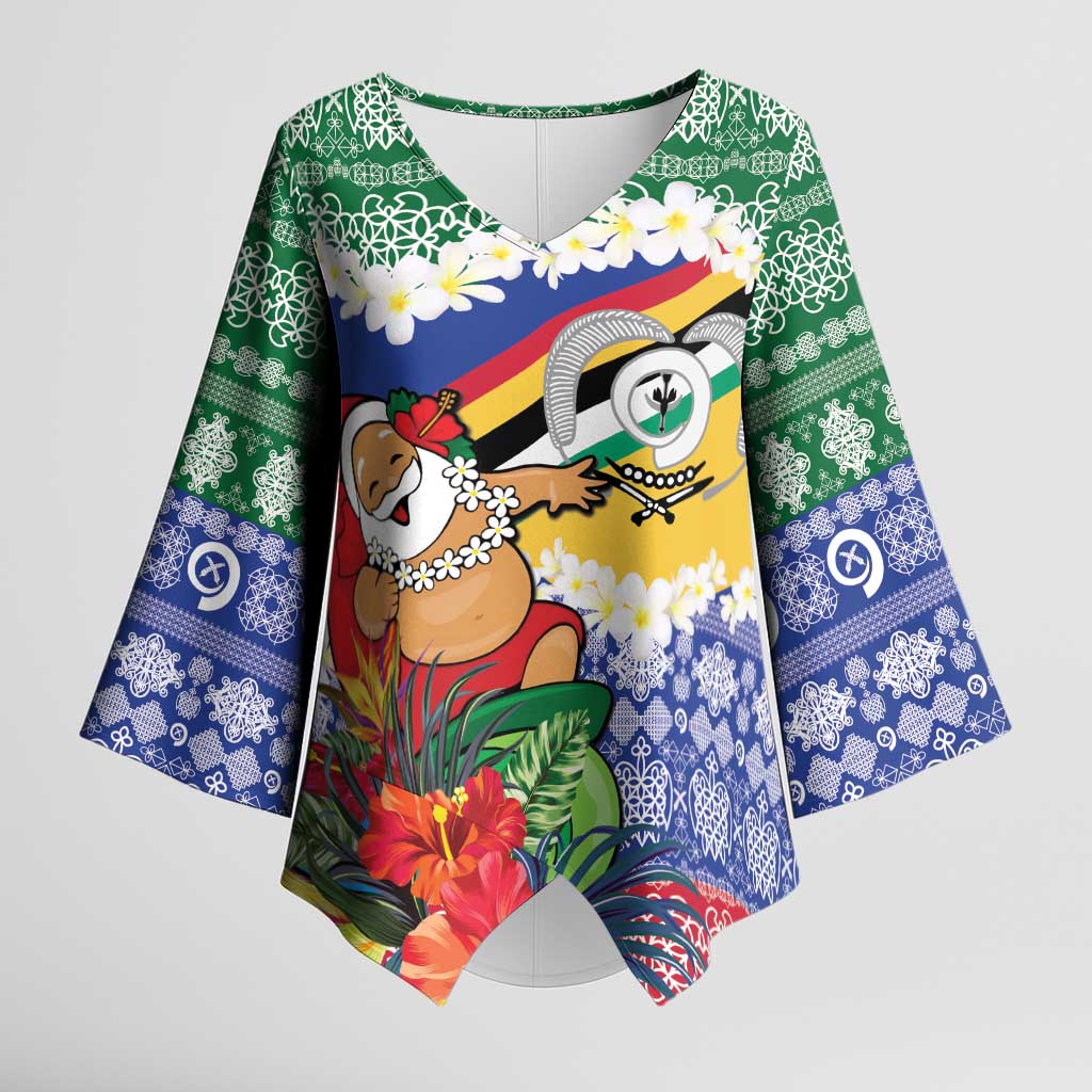 Personalised Torba Joyeux Noel Kimono Sleeve Blouse Proud To Be a Ni-Van Sand Drawing Art LT9 Female Green - Polynesian Pride