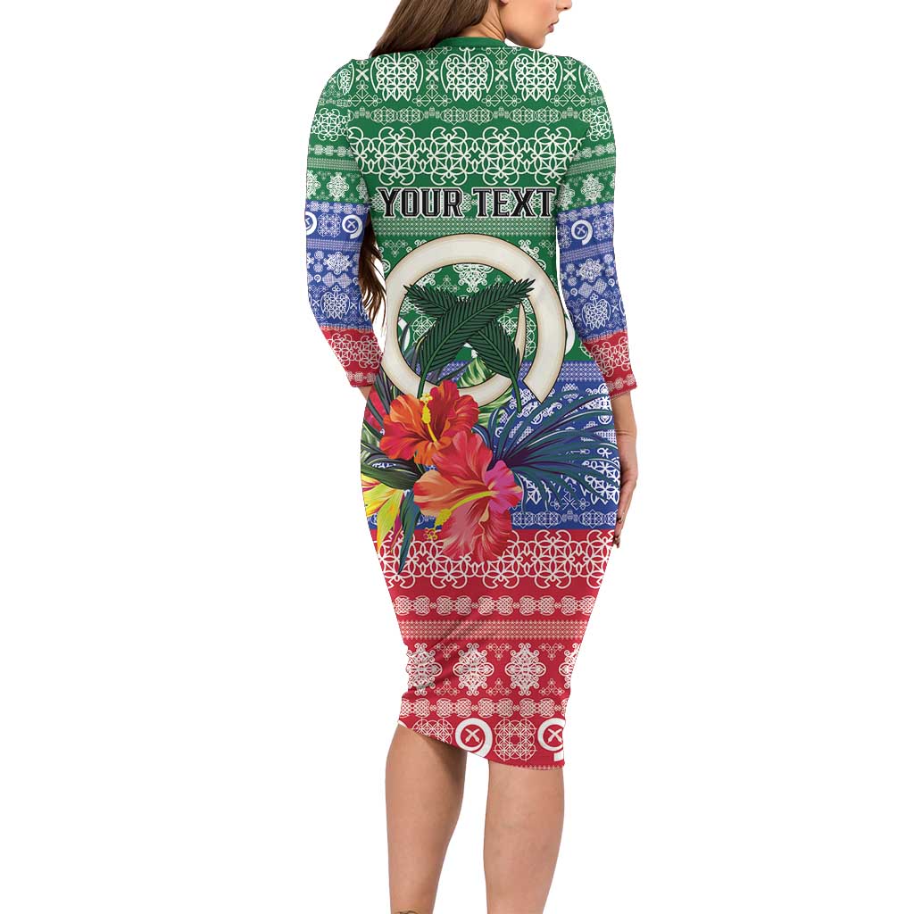 Personalised Torba Joyeux Noel Long Sleeve Bodycon Dress Proud To Be a Ni-Van Sand Drawing Art - Polynesian Pride