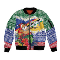 Personalised Torba Joyeux Noel Sleeve Zip Bomber Jacket Proud To Be a Ni-Van Sand Drawing Art - Polynesian Pride