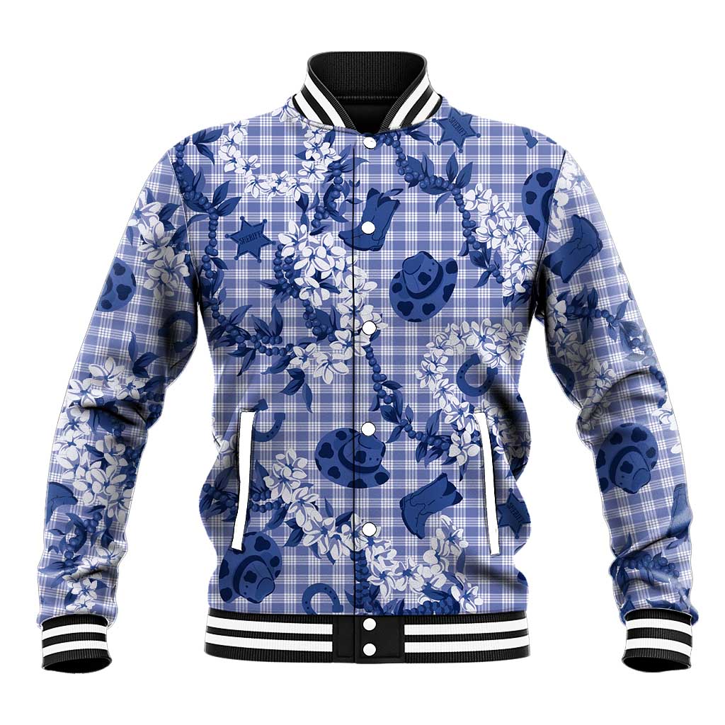 Mokihana Maile Ilima Leis Paniolo Palaka Baseball Jacket Hawaiian Polu Spirit LT9 Unisex Blue - Polynesian Pride