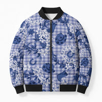 Mokihana Maile Ilima Leis Paniolo Palaka Bomber Puffer Jacket Hawaiian Polu Spirit LT9 Unisex Blue - Polynesian Pride