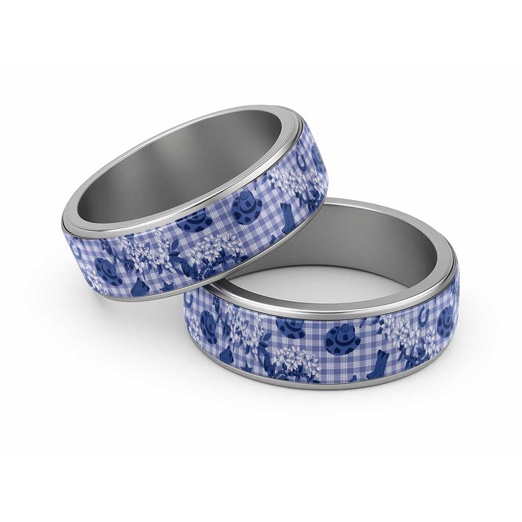 Mokihana Maile Ilima Leis Paniolo Palaka Classic Ring Hawaiian Polu Spirit LT9 Sliver Blue - Polynesian Pride